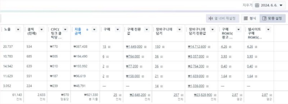 META 광고 성과 이미지 - 6월 6일